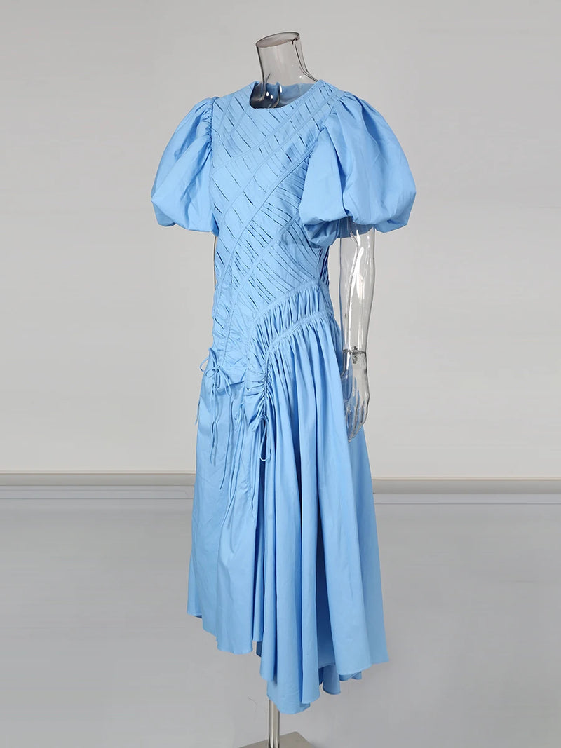 Solid Spliced Folds Irregular Long Dresses for Women.