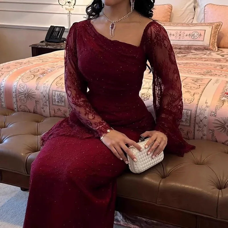 Women's Party Dress Fall Asymmetrical High Waist Draped Banquet Dress.