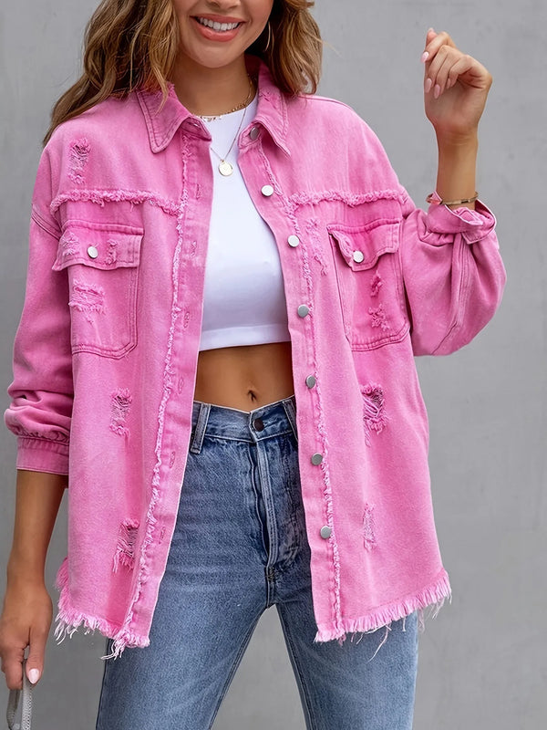 Mid-length Hole Long-Sleeved Denim Jacket Denim Jacket Women.