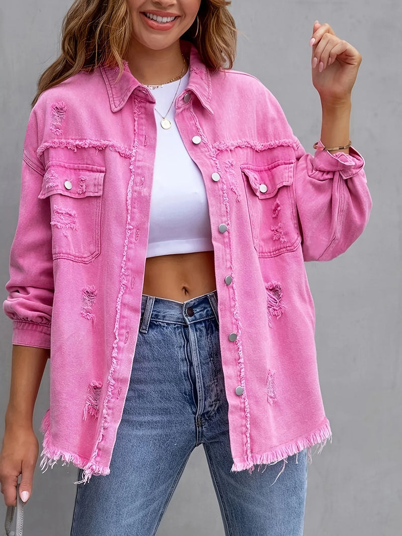 Mid-length Hole Long-Sleeved Denim Jacket Denim Jacket Women.