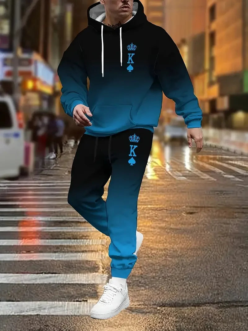 Autumn Sporty 3D Printed Hoodie Suit Men Sweatshirts Sweatpants Casual Fashion.