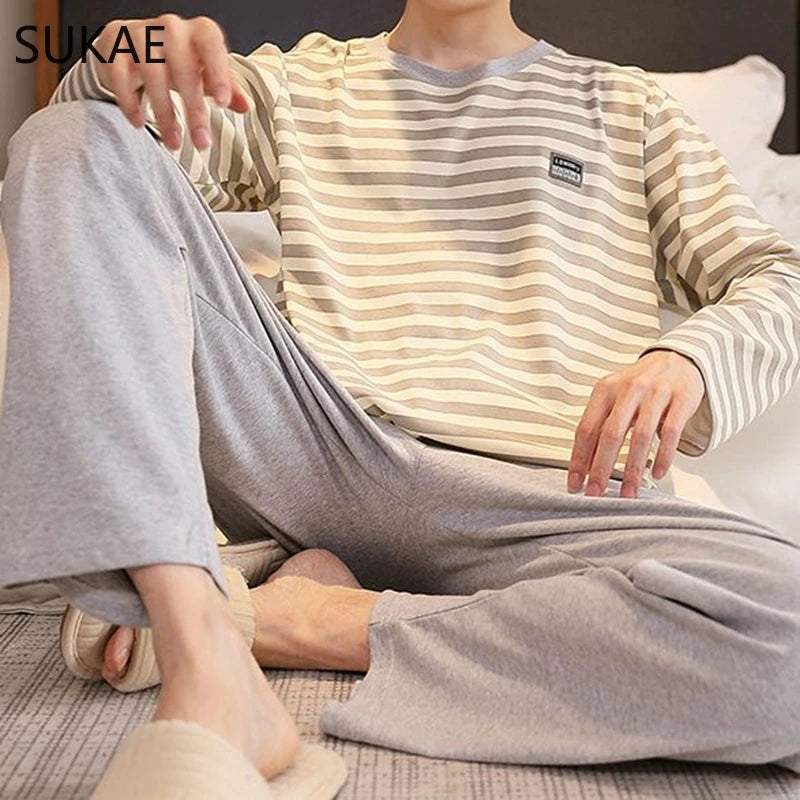 Sporty Pajama Set for Men Autumn Winter New Soft Cotton Pijama.