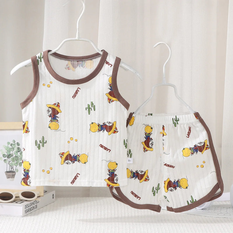 Kids Sleeveless Set Summer Cotton Girls' Shorts Pajamas Korean Style Boys.