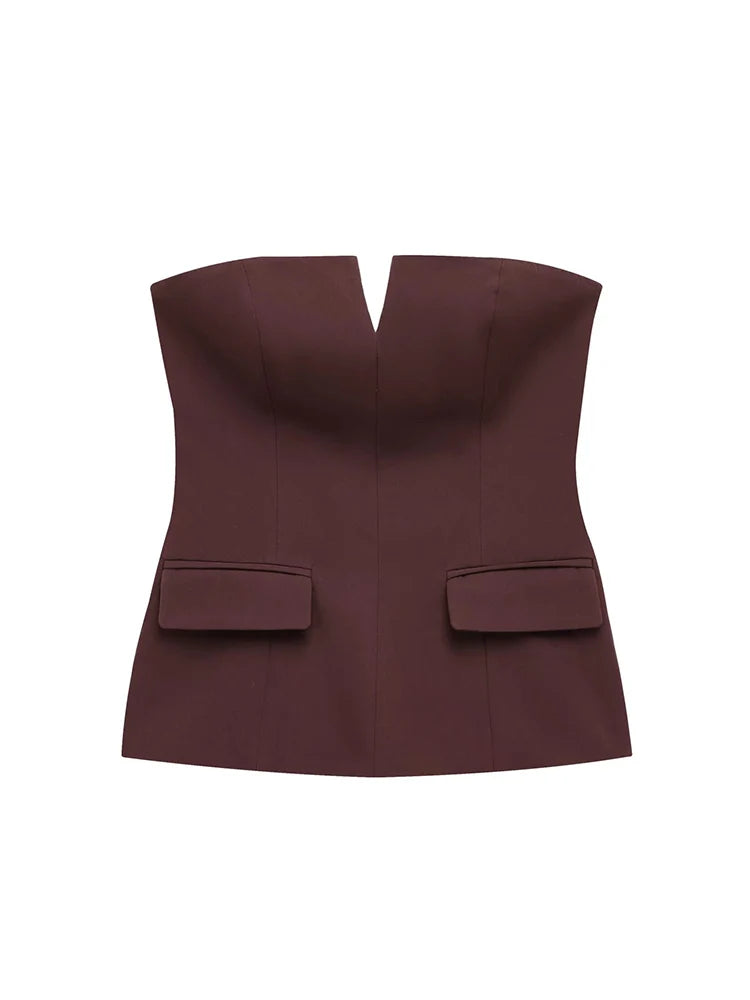 TFMLN Spring Summer Women Strapless Crop Tops Basic Sleeveless.