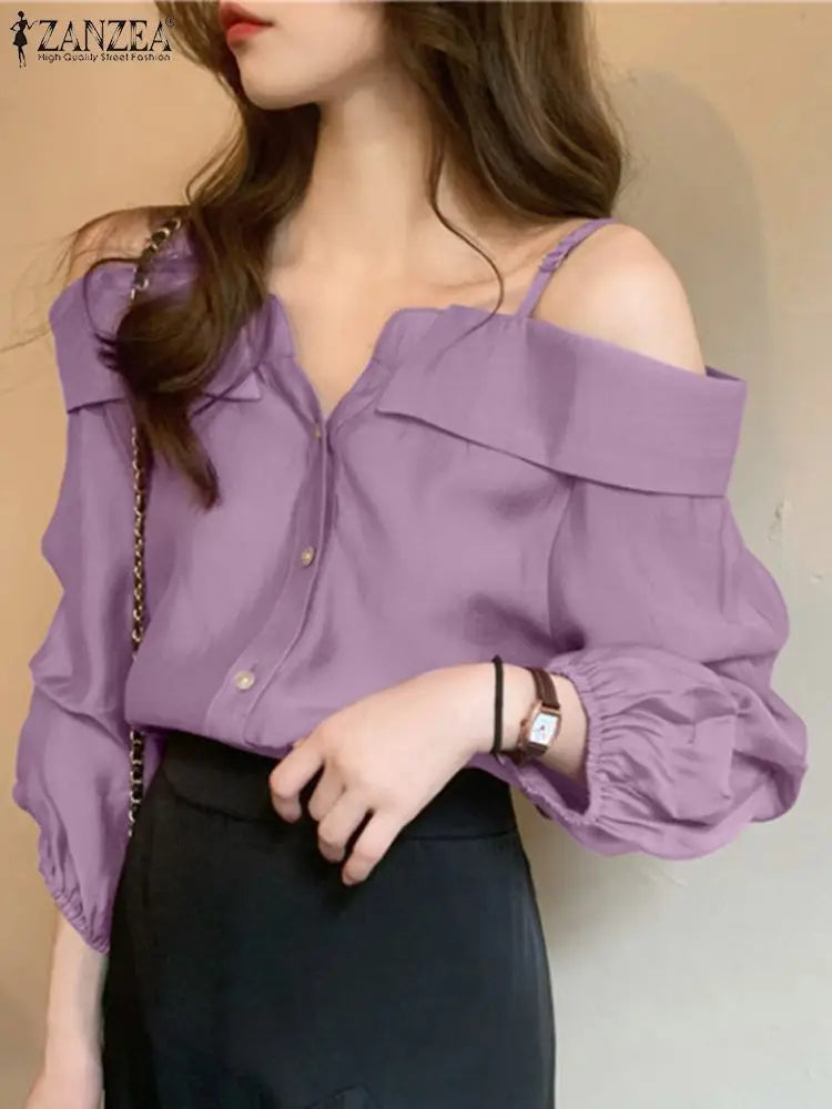 ZANZEA Fashion Shirts Women Sexy Off Shoulder Blouse Summer.
