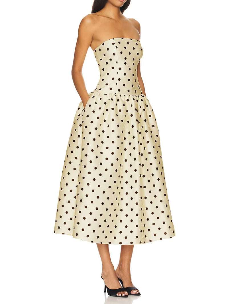Solid Slimming Spliced Wave Point Elegant Dresses For Women.