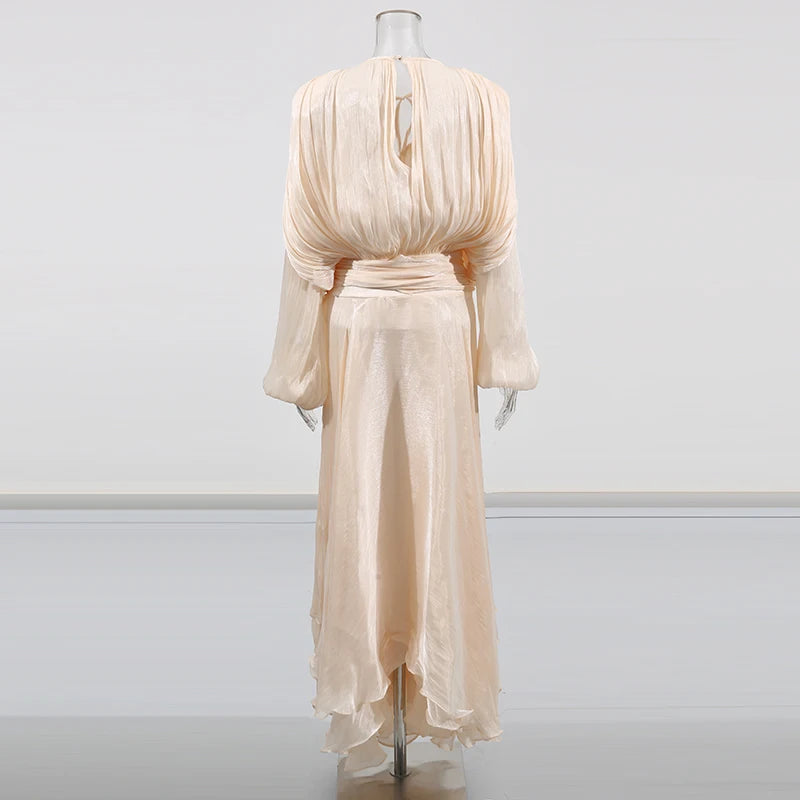 Solid Loose Spliced Folds Elegant Dresses for Women.