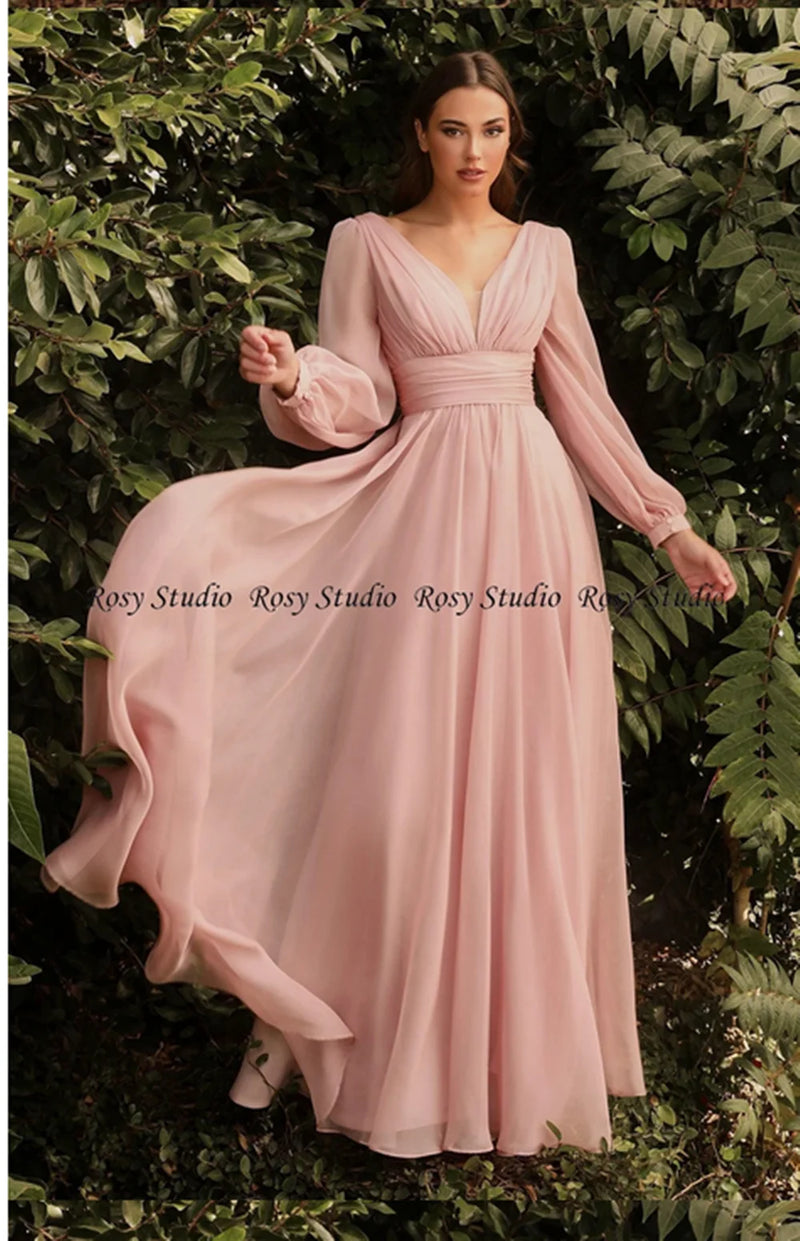 Women’s Hot Sale New Simple V Neck Long Bridesmaid Dresses.