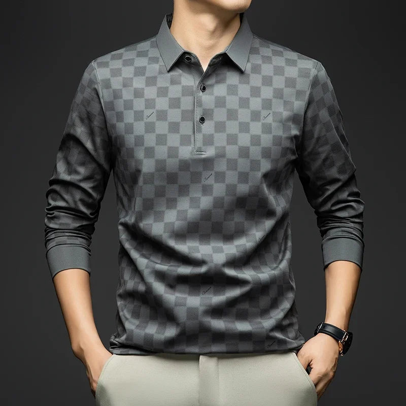 BROWON Polo Shirts for Man Autumn Business Slim Fit Long Sleeve T Shirt.