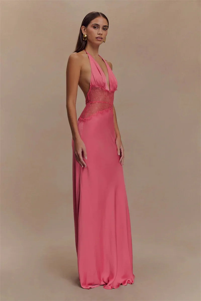 Mozision Summer Backless Sexy Maxi Dress Women Gown Patchwork.