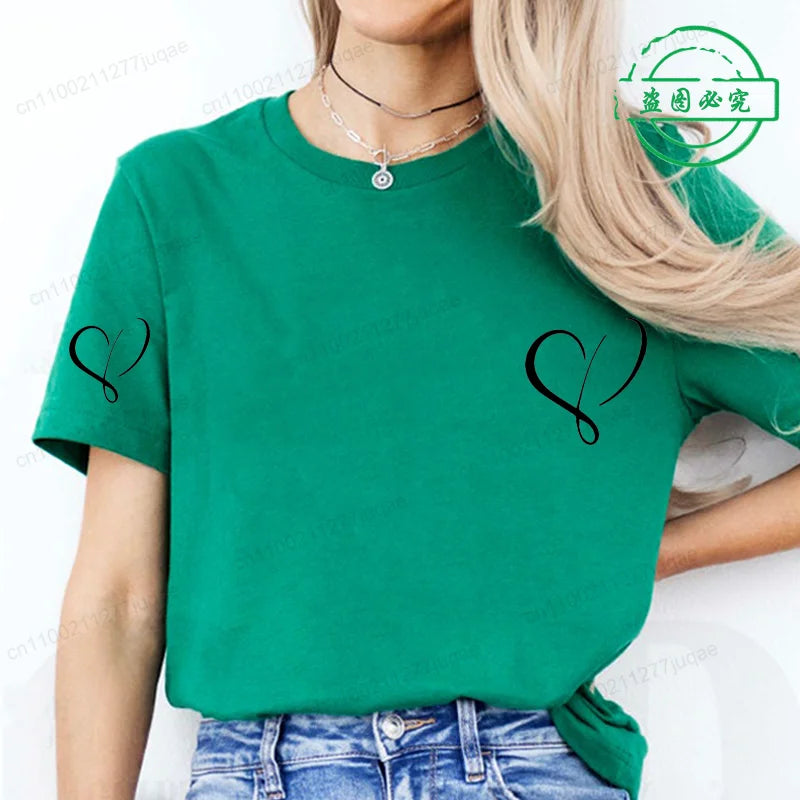Women Love Heart Design T-Shirts Fashion Casual Short Sleeve.