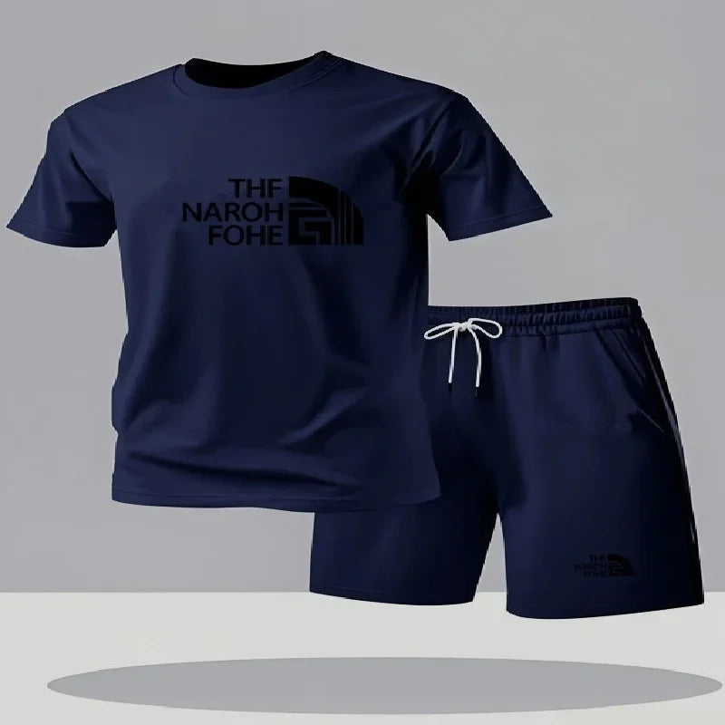 Fashionable Summer Casual Short Sleeved T-shirt and Shorts Set Round Neck.