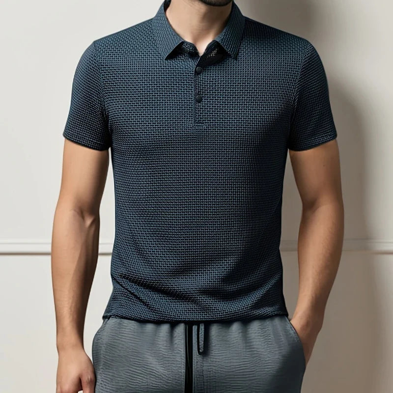 Men's Business Casual Short Sleeved Bone Flower Solid Color POLO Shirt.