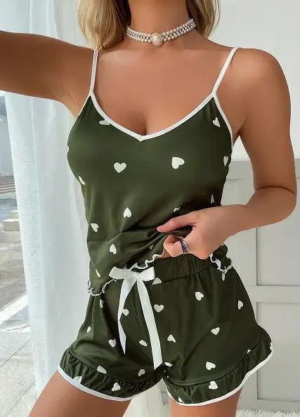 Summer 2pieces Pajama Set for Women Sleepwear Spaghetti Strap.