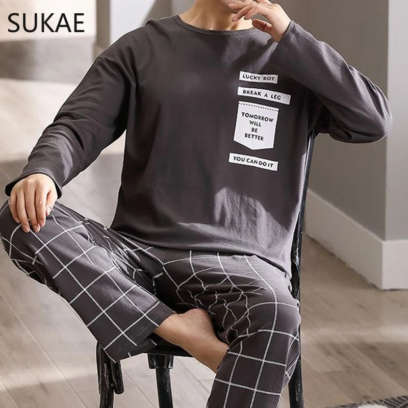 Sporty Pajama Set for Men Autumn Winter New Soft Cotton Pijama.