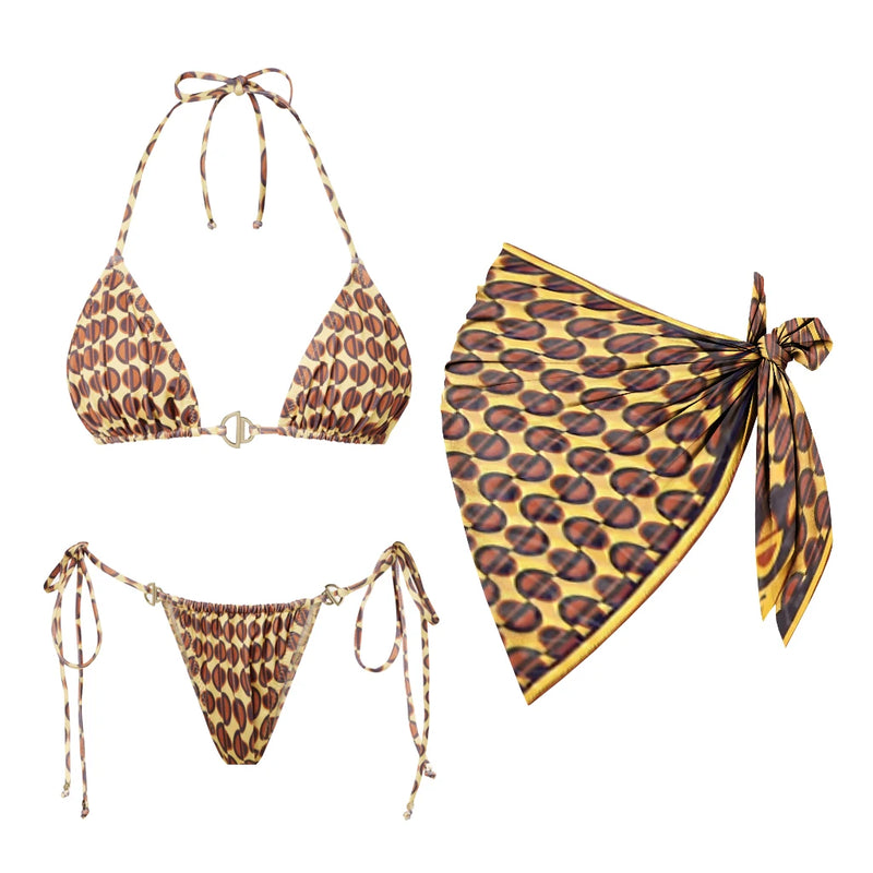 3Pcs Bandeau Biquini Women Sexy Bikini Women Swimsuit Printed Swimwear.