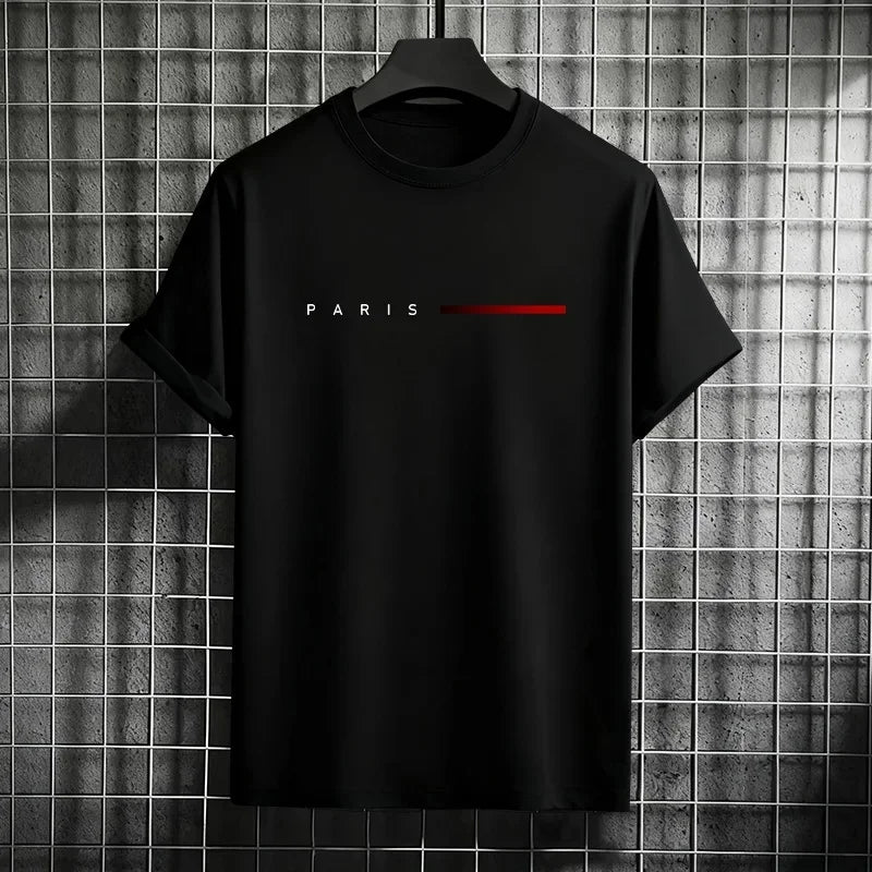 Men's Cotton Summer Loose PARIS Creative Letter Print Casual Slim.
