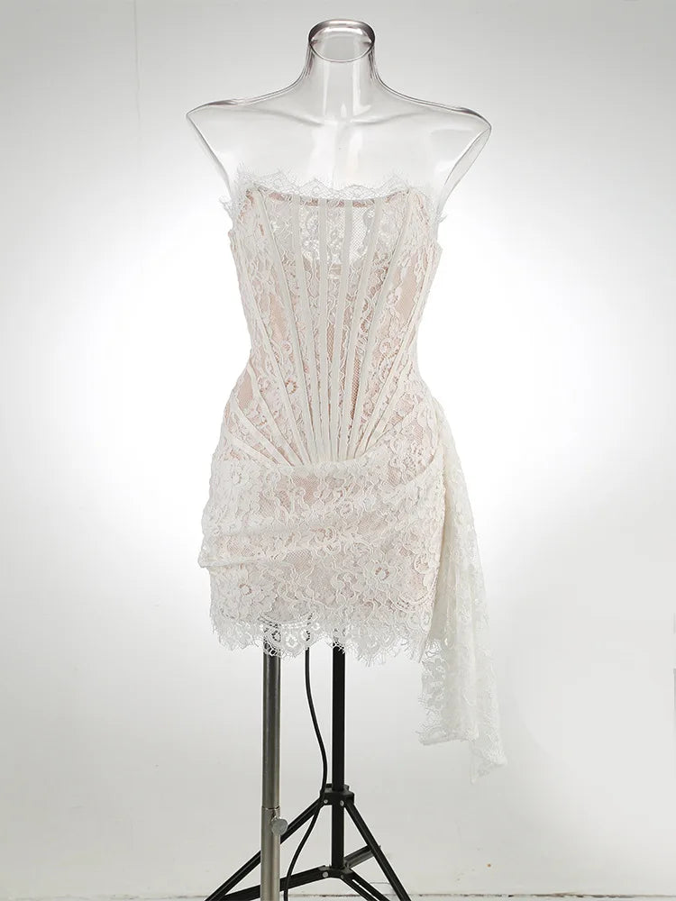 Women’s Sexy Lace See-through Patchwork Corset Dress.