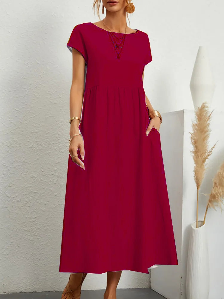 Women Vintage Solid Dress Summer Elegant.