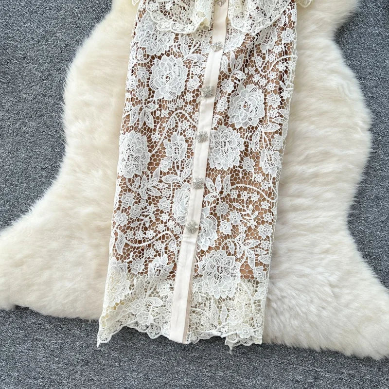 Women’s Elegant Hook Floral Hollow Lace Dress.