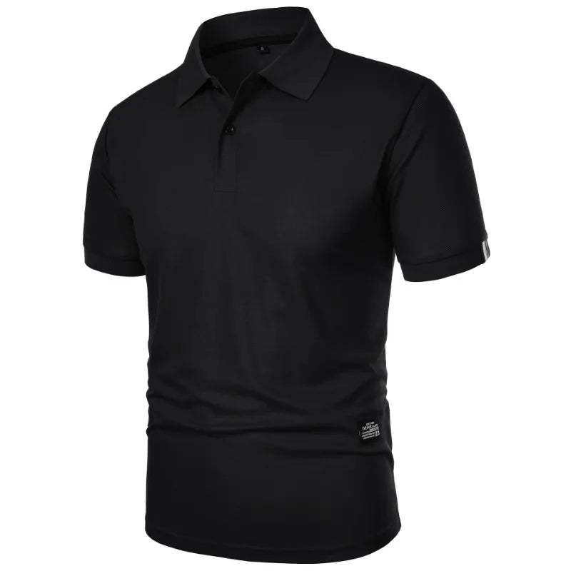 Solid Color Polo Shirt Men's Short Sleeve Button Tshirts Lapel Lightweight.