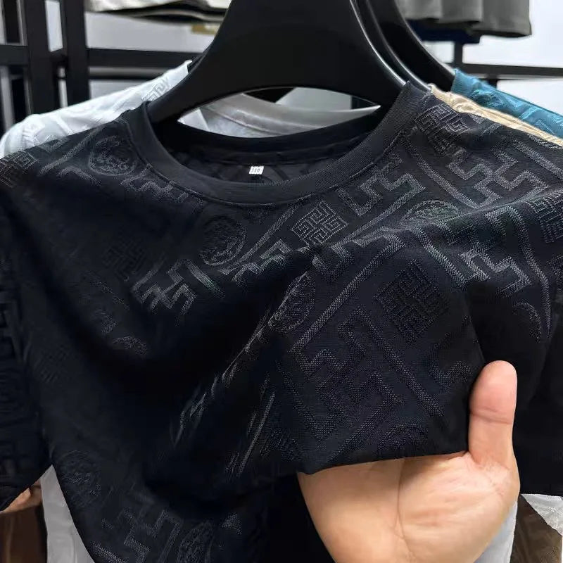 Men’s High end brand ice silk round neck short sleeve T-shirt summer.