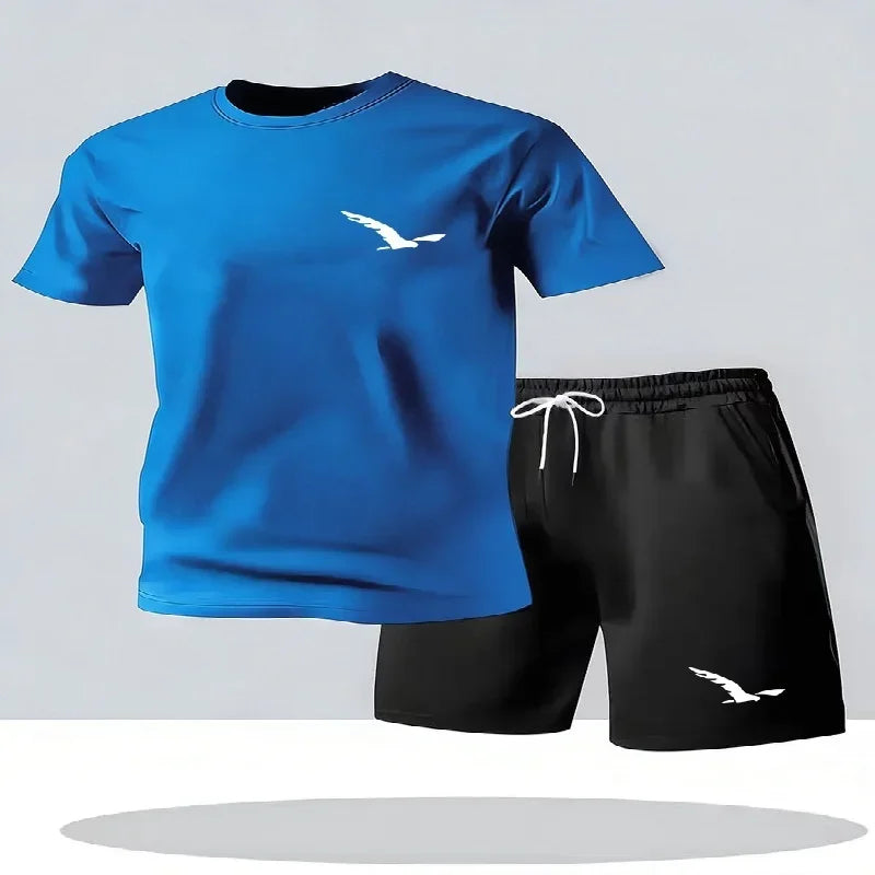 Summer Men's New Fashionable Sportswear Round Neck Short Sleeved Shorts.