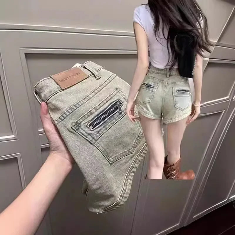 Slimming Sexy American Retro Denim Shorts Women Summer.
