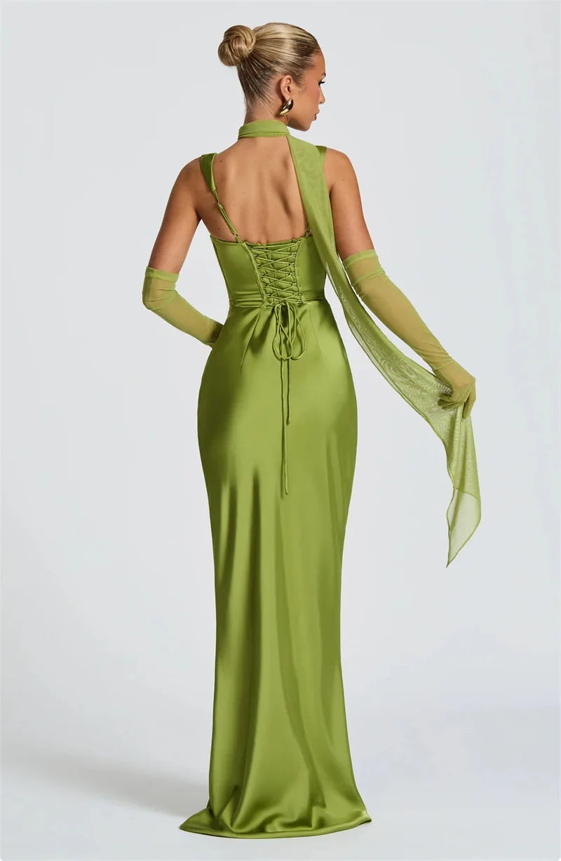 Mozision Satin Backless Sexy Maxi Dress Women Elegant.