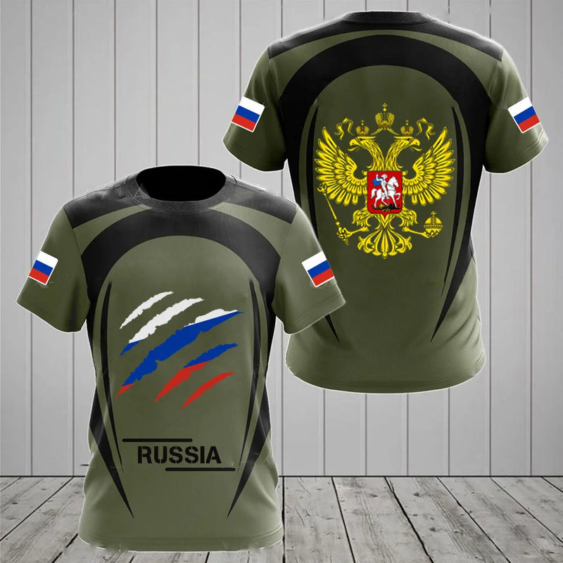 Men's T-shirts Casual Fashion Summer New Russian Flag Short Sleeved Tops.