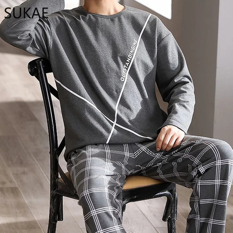 Sporty Pajama Set for Men Autumn Winter New Soft Cotton Pijama.