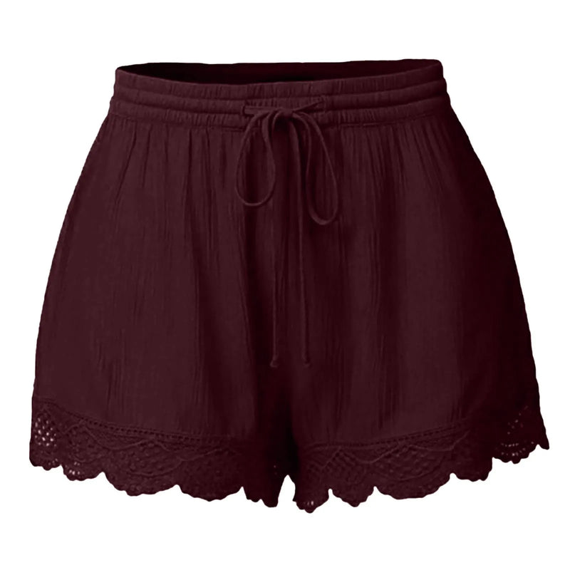 Shorts For Women Ruffle Hem Casual Shorts Plus Size Drawstring  Lace Shorts.