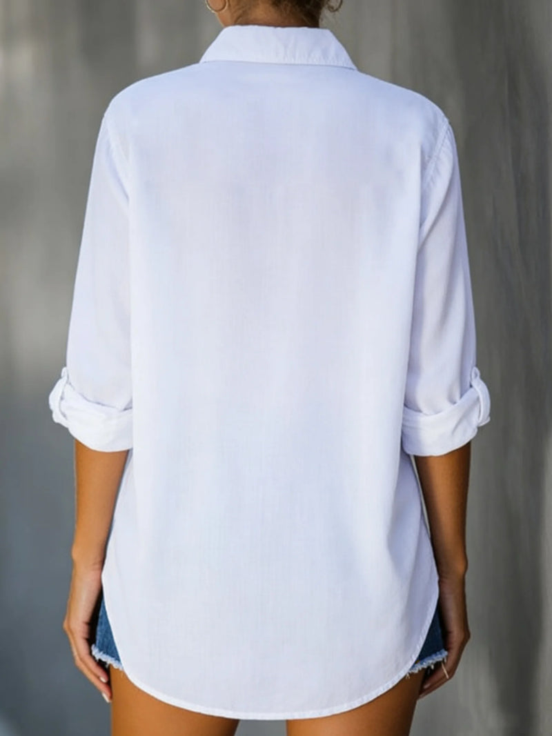Women's shirt solid color casual loose breasted shirt women's clothing.