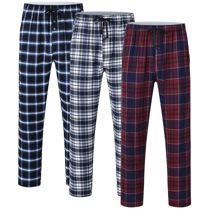 3Pcs Men's Plaid Pajama Sleeping Pants.