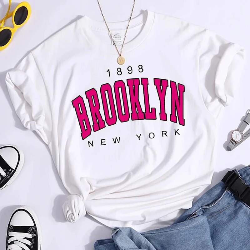 Summer Women T Shirt  Brooklyn New York Print Short Sleeve T-Shirts.