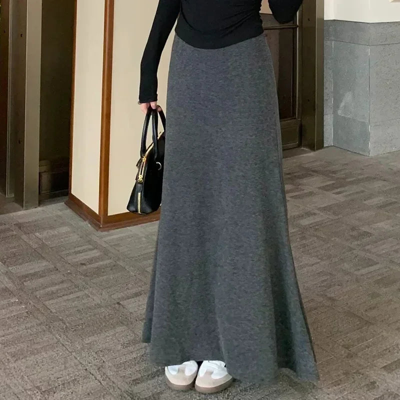Lady Classic Hip Wrap Knitted Skirts Female Retro High Waisted A-line Dress.