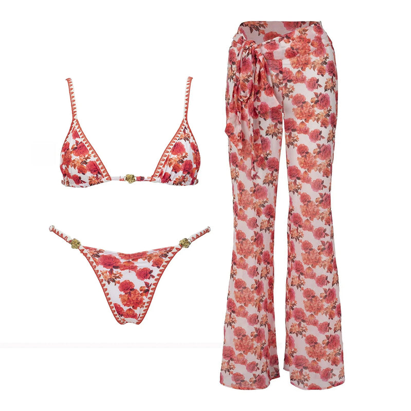 3Pcs Bandeau Biquini Women Sexy Bikini Women Swimsuit Printed Swimwear.