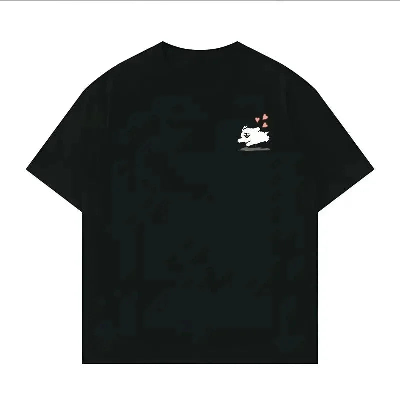 Hello Kitty Cartoon Simple Loose Cute Round Neck Casual Trend Summer.