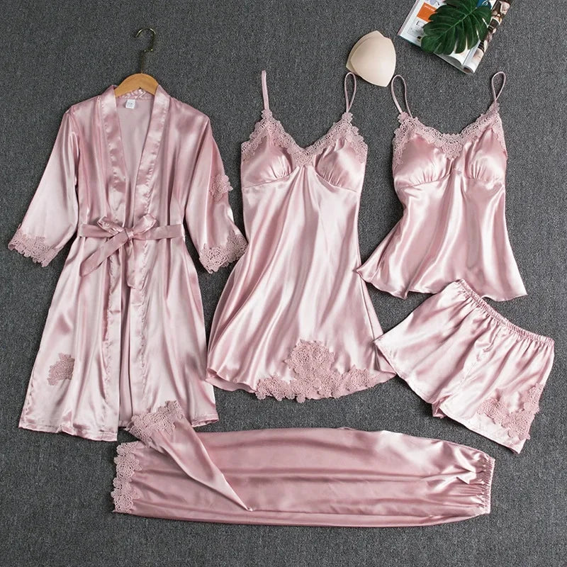 Sexy Summer Ice Silk Long Sleeve Thin Home Clothes Set for Women.