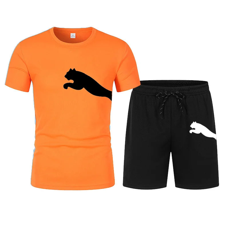 Men's summer T-shirt and shorts set, trendy men's breathable sports set.