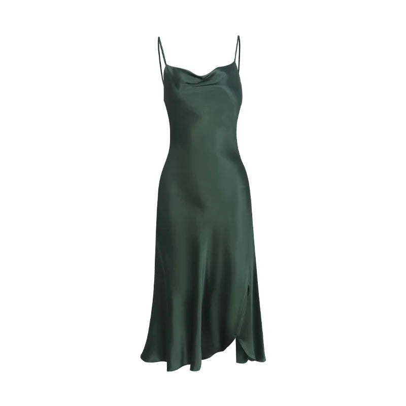 Sexy Women Momme Heavy Mulberry Silk Slip Dress Side Slit Camisole.