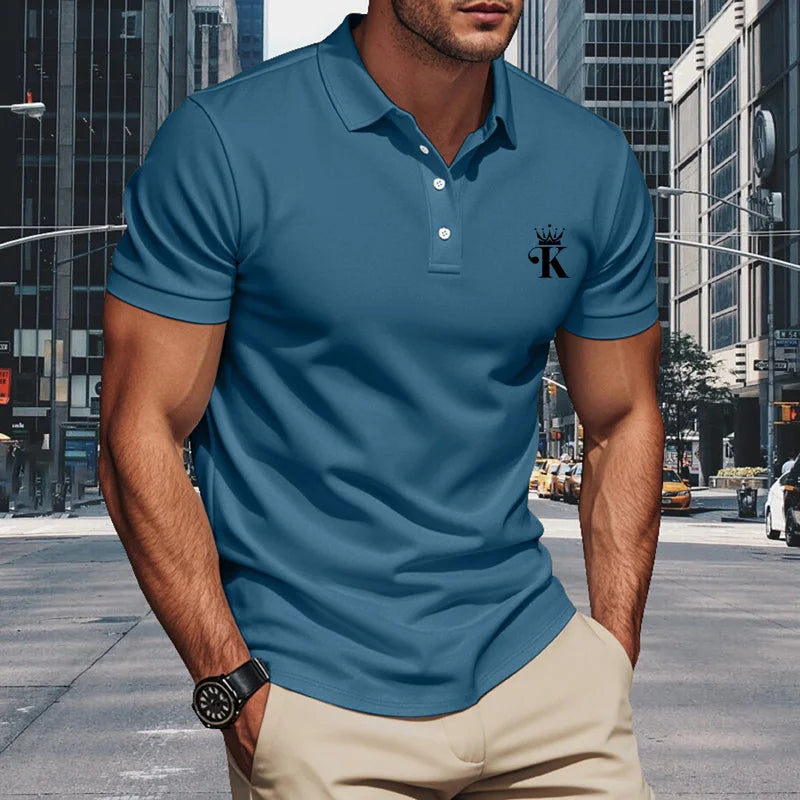 Men's polo shirt men's lapel business office solid color short sleeved T-shirt.