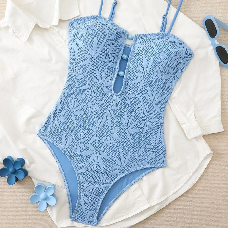 Summer Boho One Piece Swimsuit Women Strappy Backless Monokini Vacation.