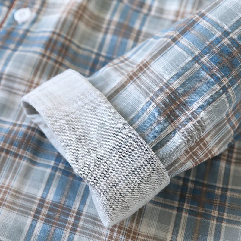 Men's Pajama Set Spring/Summer Checkered Simple Long sleeved Two Piece.