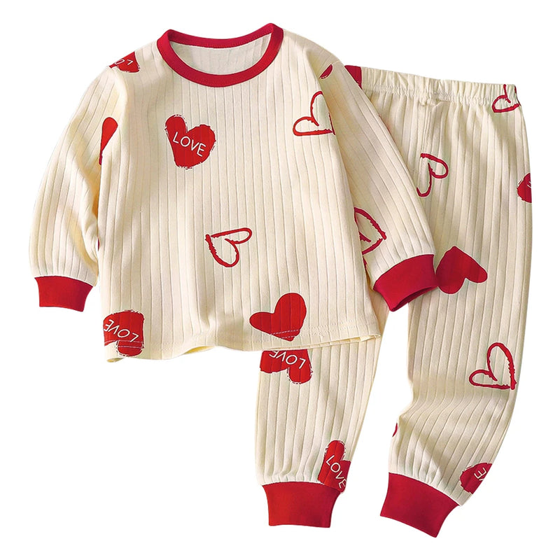 Kids Casual Autumn Long Sleeve Pajamas Set Boys and Girls.
