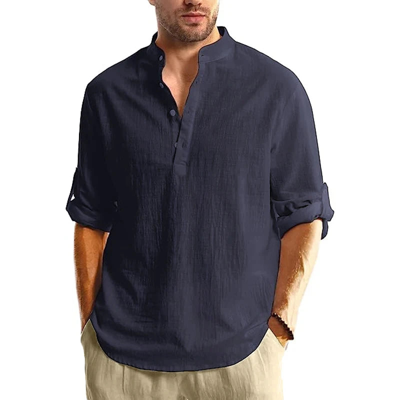 Long Sleeve Henley Shirt Men Cotton Lightweight T-Shirts.