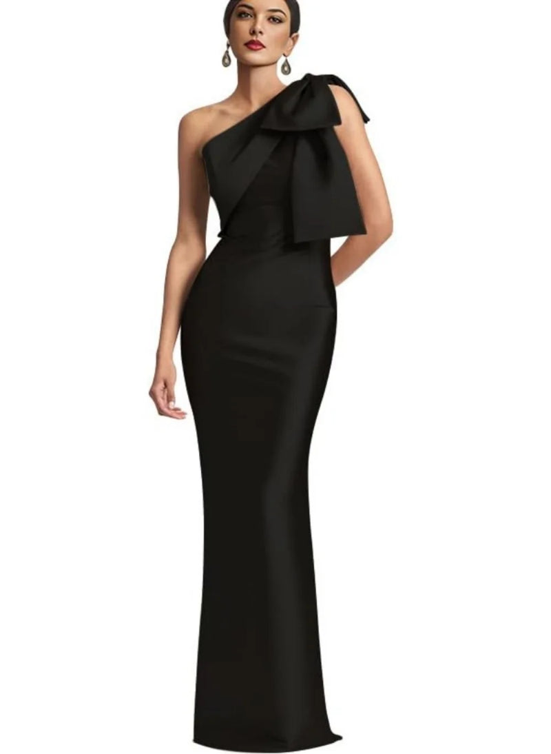 Evening Dress Women Elegant Tight Sexy Satin Single Shoulder.