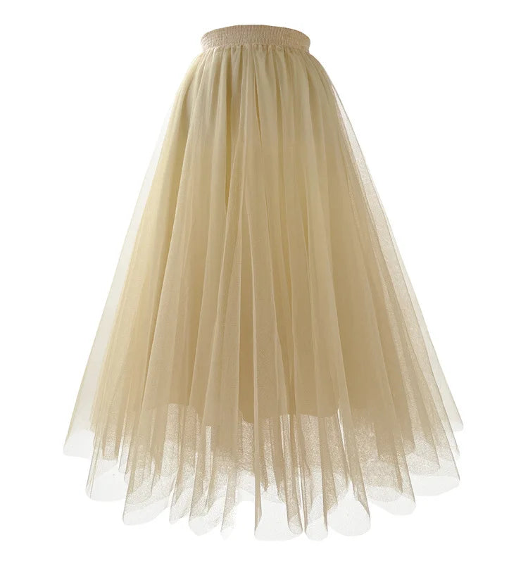 New Mesh Gauze Pleated A-line Skirt Kawaii Prom Clothes for Women.