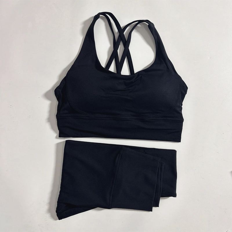Solid Color Gym Fitness Set Tight Soft cross Fitness Bra 2pc compression.