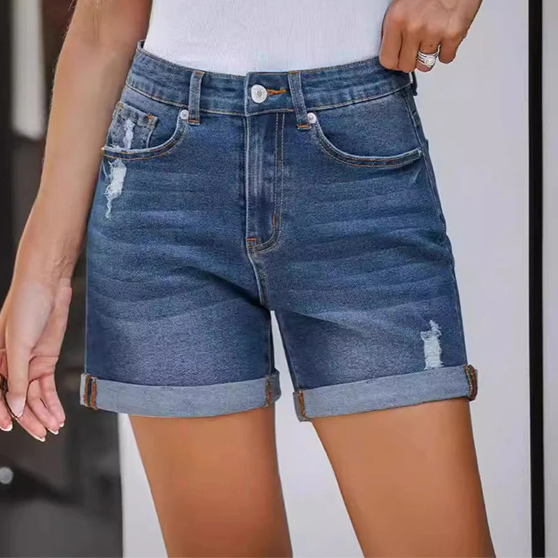 Women Jean Shorts Summer New Straight Slimming Denim Shorts.
